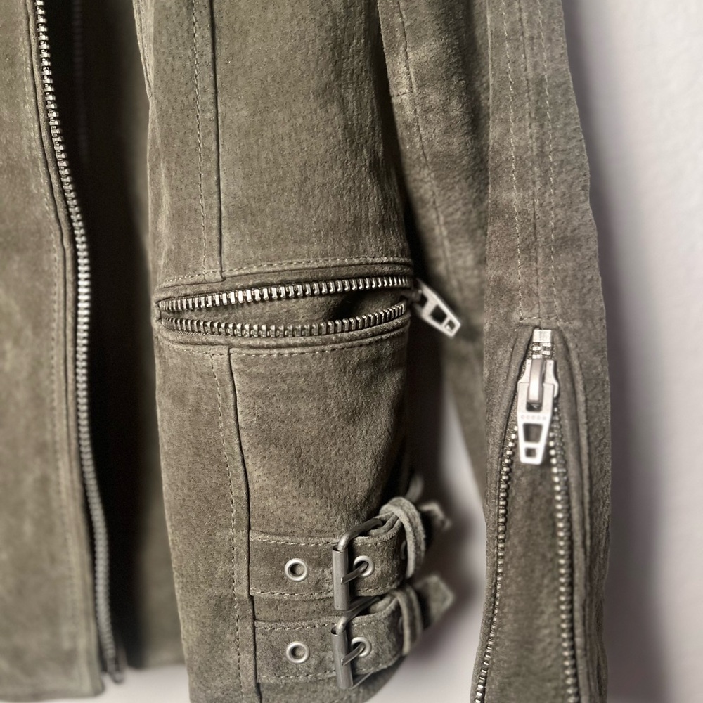 BLANKNYC Jacket XS Suede Olive Green Zip Snap Moto Lined Biker - Picture 4 of 15
